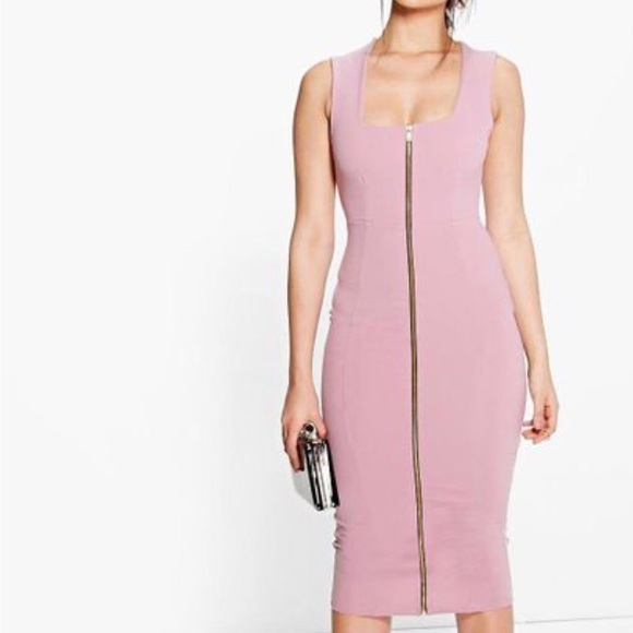 Boohoo Dresses & Skirts - Boohoo Night Sonia Square Neck Zip Front Bodycon
